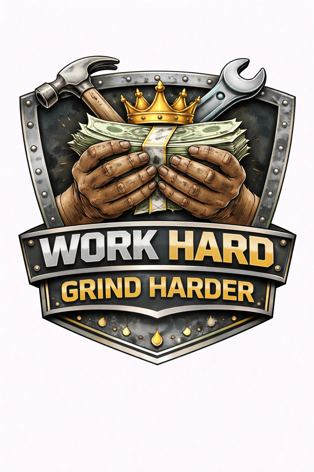 Work Hard Grind Harder Blue Collar Work Ethic UV-DTF Decal Tool Badge 3 inch