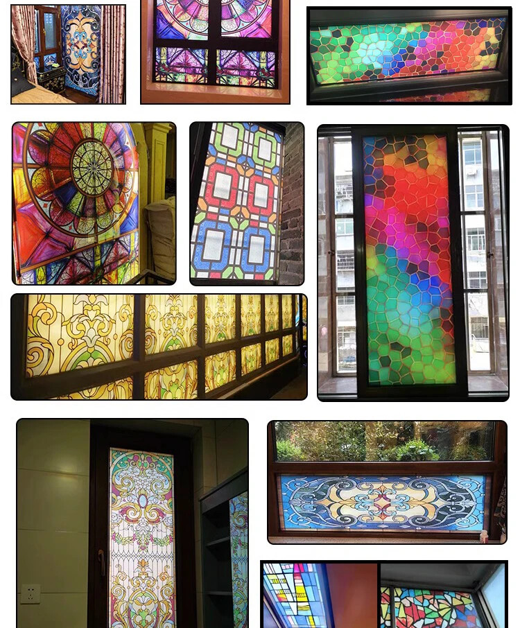 Retro Static Cling Privacy Window Sticker Frosted Stained Church Glass Sticker