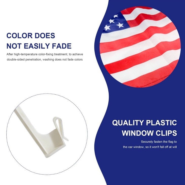 2 Pack 16X10 Inch American Car Flags with Window Clip Vehicle Window Mount Flag