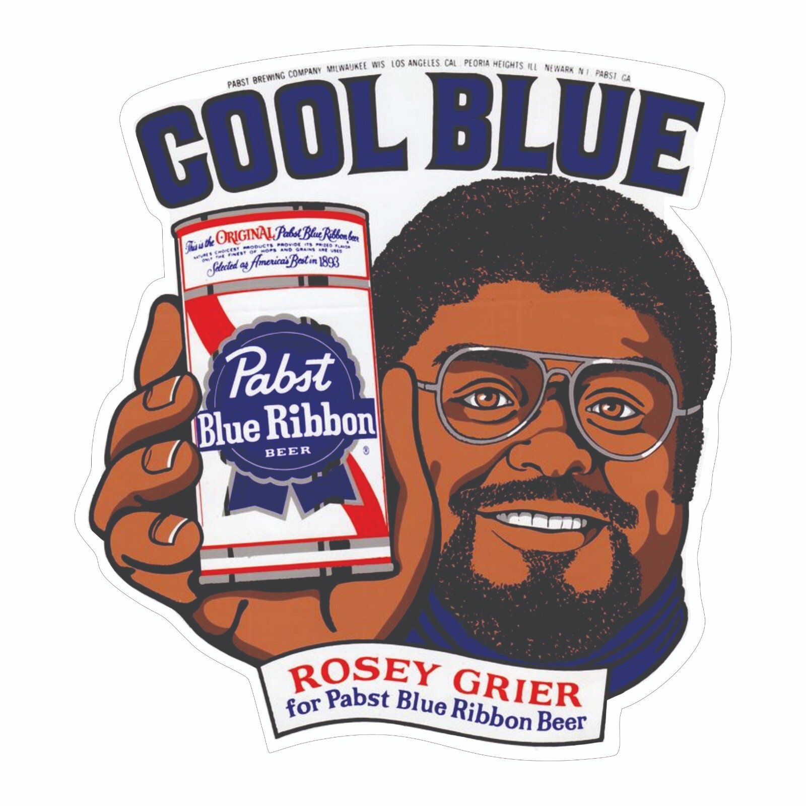 Pabst Blue Ribbon Rosey Grier Cool Blue Decal / Bumper Sticker