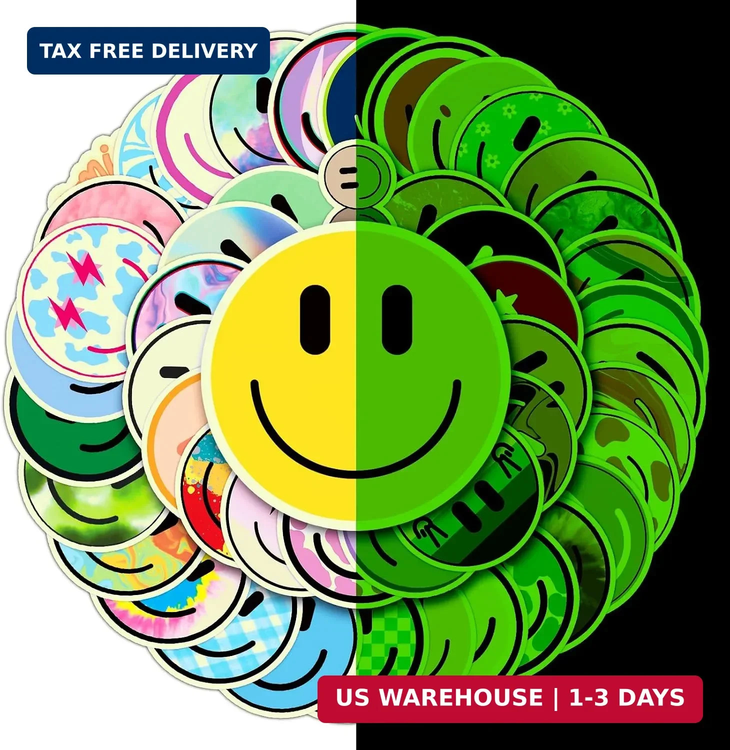 50PCS Smile Glow in The Dark Stickers | Cute Water Bottle Stickers for Kids, for