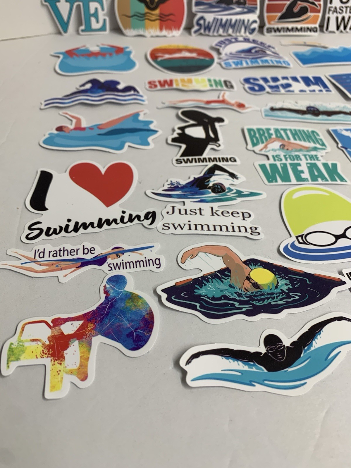 50 Swimming Stickers – Vinyl Waterproof Swim Theme for Kids and Adults (#26541)