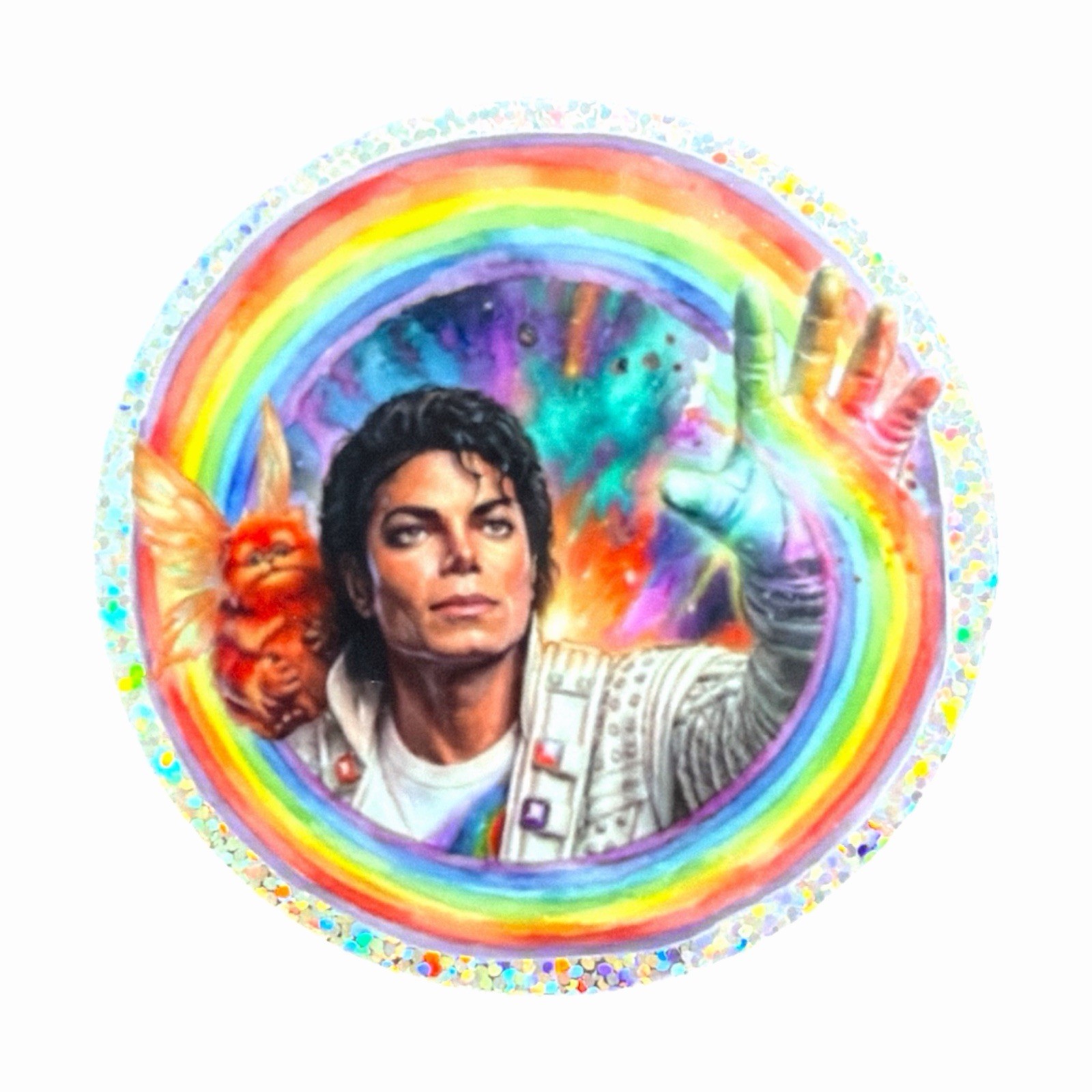 Captain EO Glitter 3” Circle Sticker Fuzzball Retro FREE SHIPPING 🌈✨