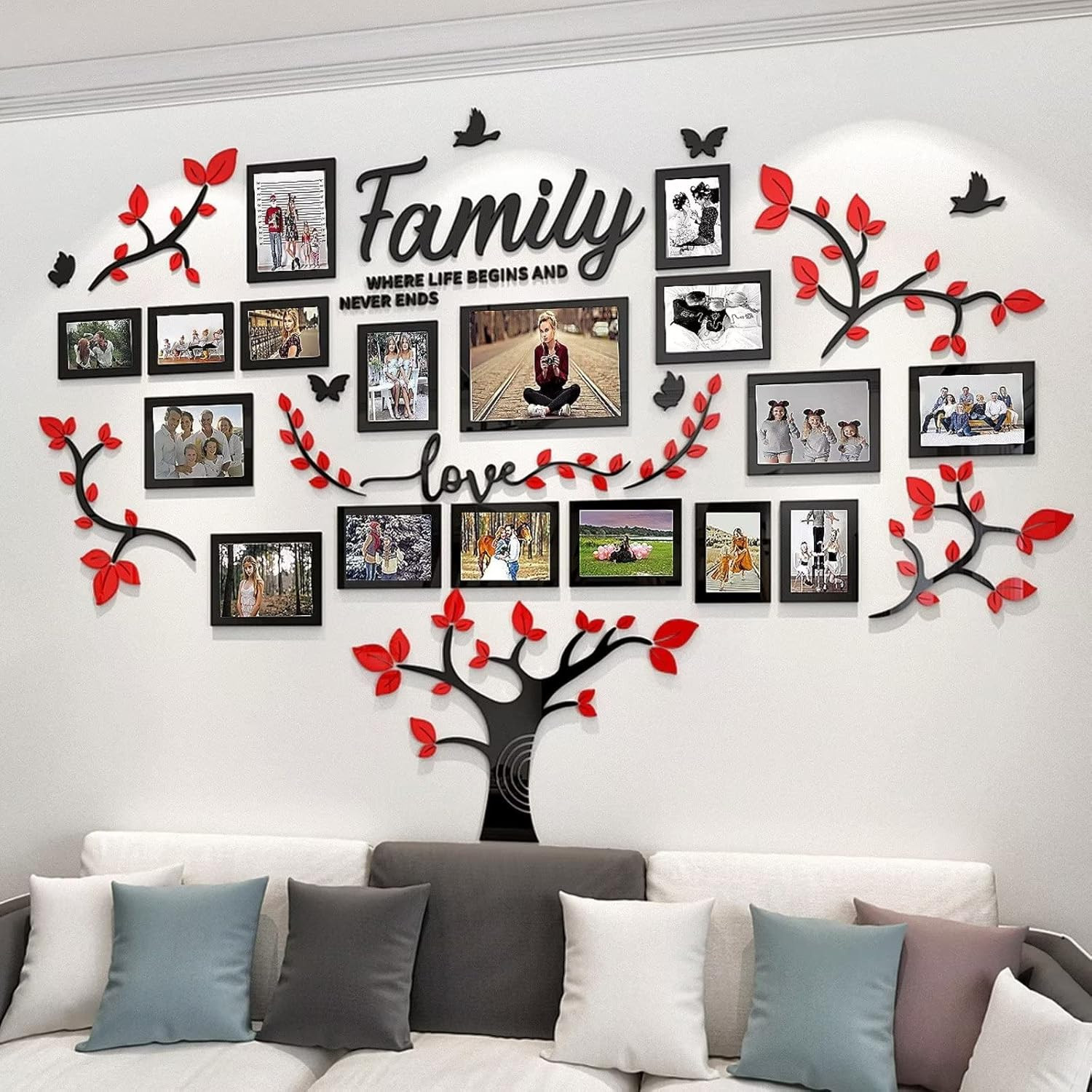 Wall Decor Living Room Family Tree Wall Decor Sticker 3D Picture Frames Collage