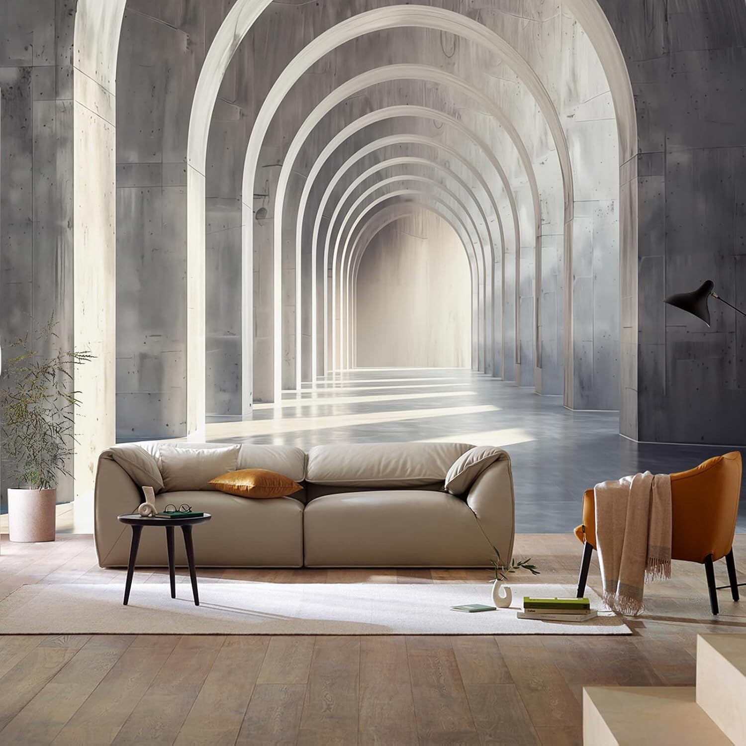 3D Wallpaper Archway Wall Mural Peel & Stick Modern Space Door Gray 148" x 98"