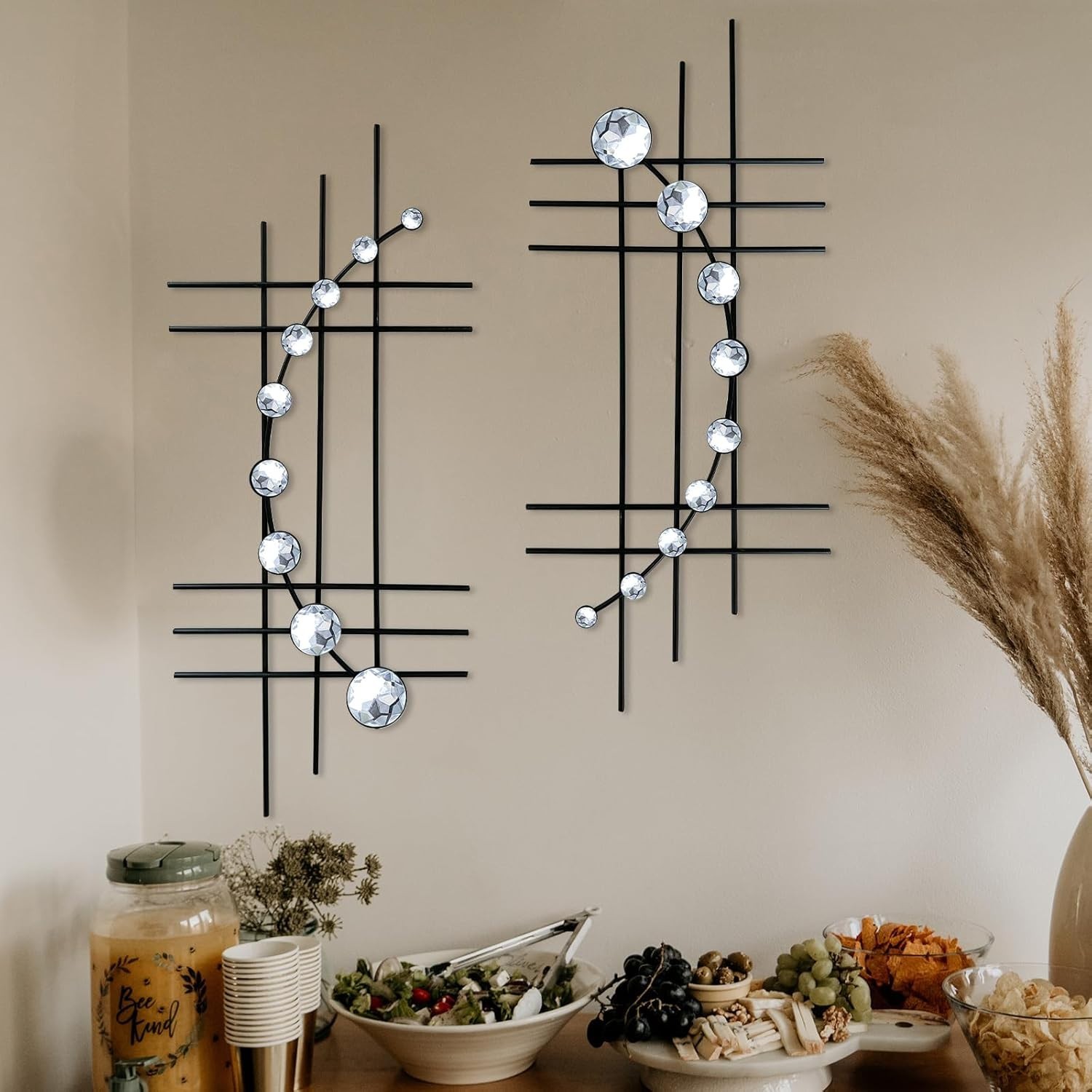Abstract Metal Wall Decor 16.5/24 In Set Rhinestones Modern Bling Home Accessory