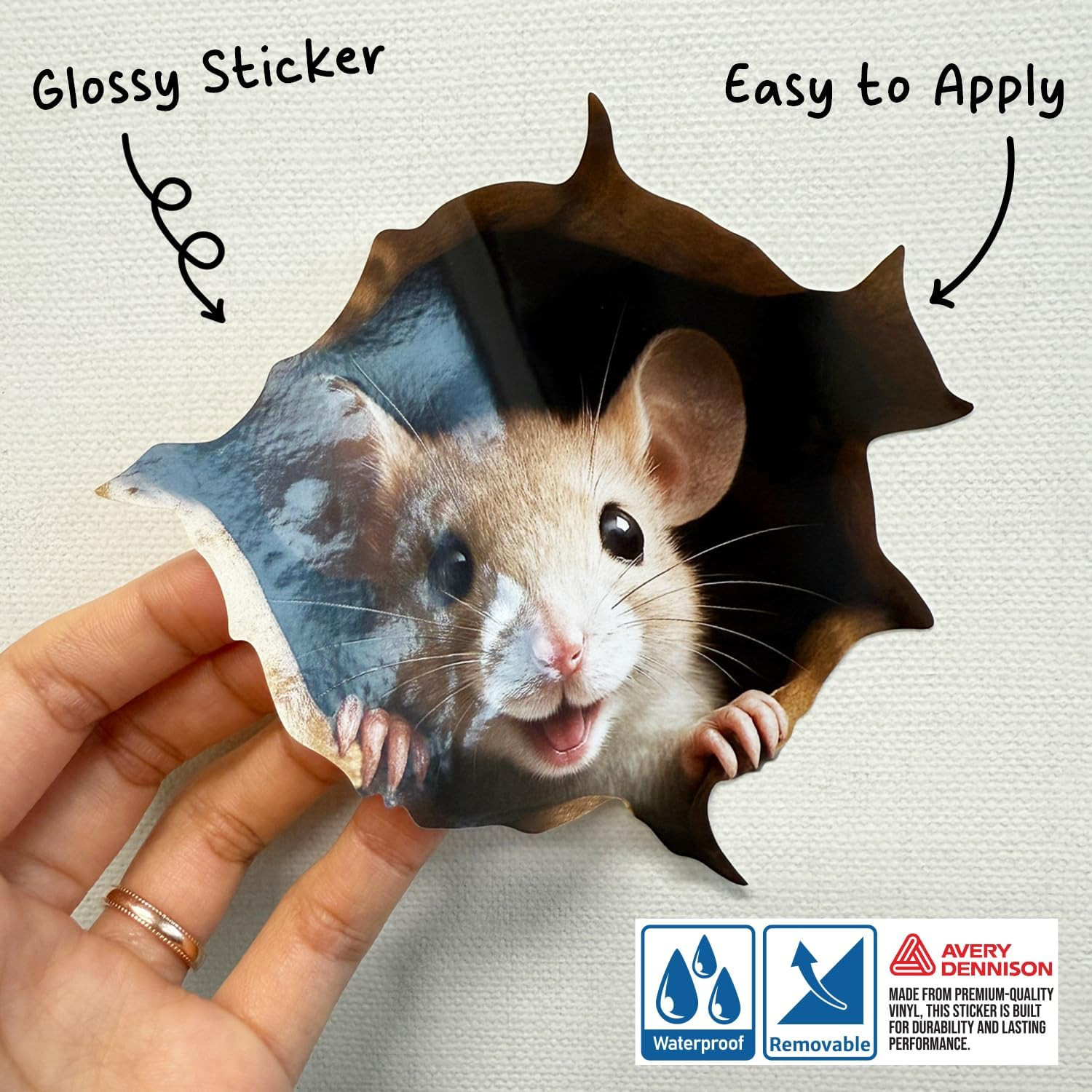 2 Pack Peek a Boo Mouse Hole Wall Sticker 3D Removable Funny Prank Decal 5.1in