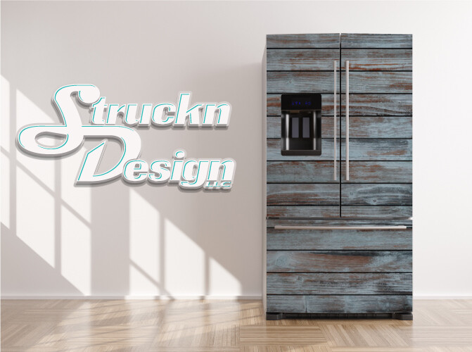 Blue Gray Wood Planks Barn Style Art Fridge Freezer Wrap Side Door Vinyl Decal