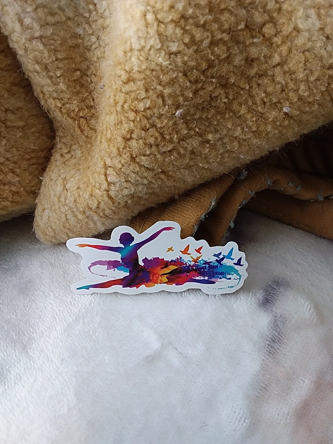 Ballet Dancer Jumping With Flying Birds Watercolor Style Vinyl Sticker