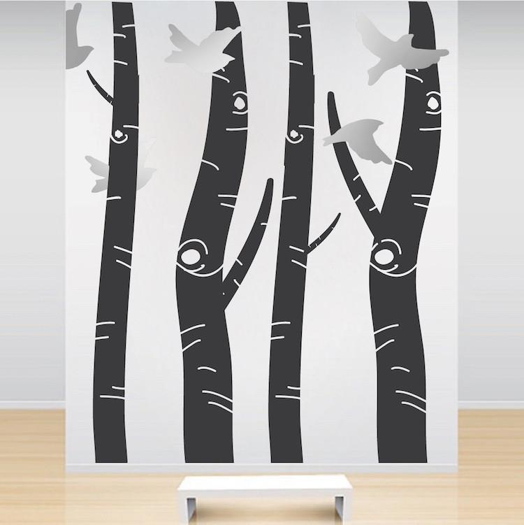 Birch Tree Birds Wall Decal Wallpaper Floral Plant Life Removable Design, b34