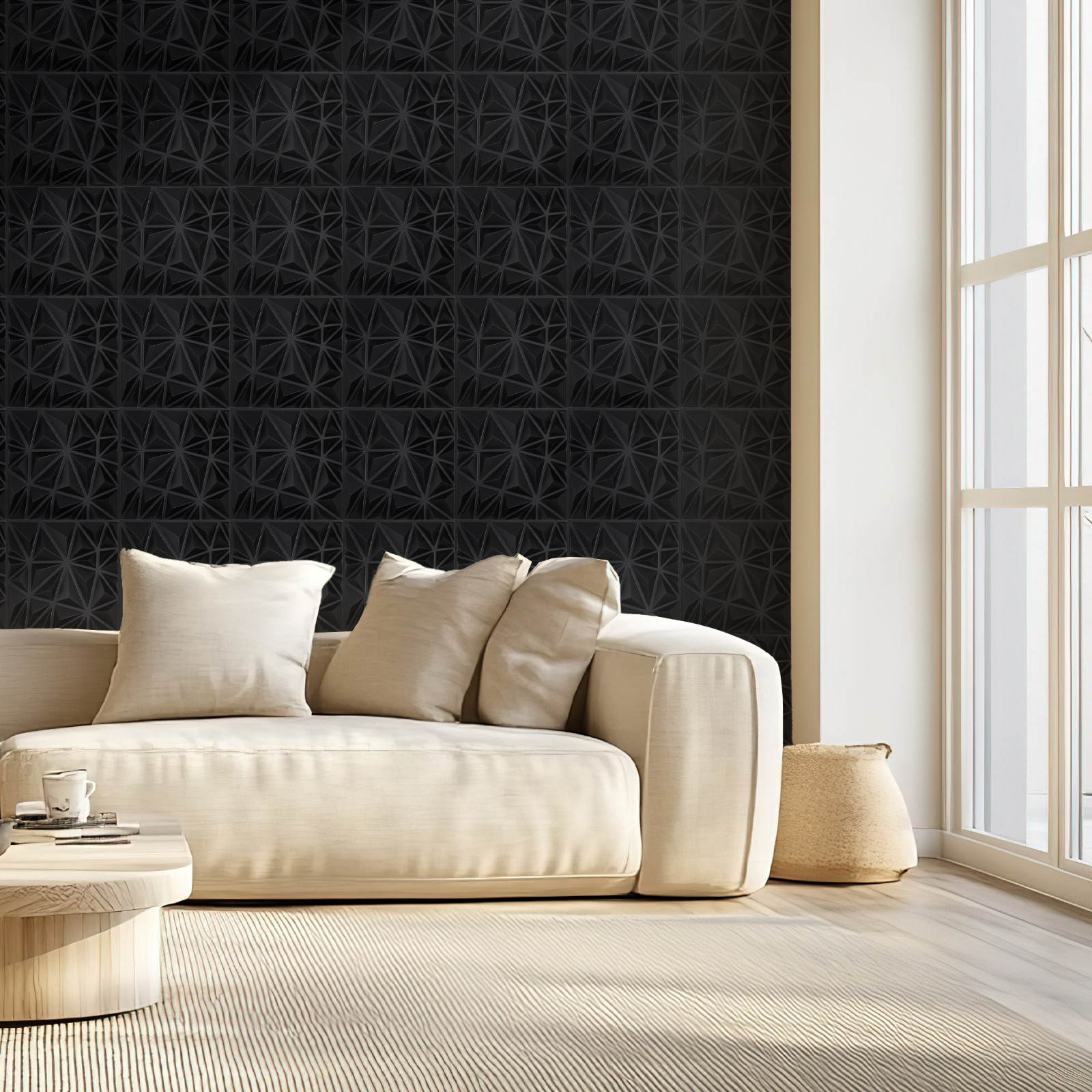 3D Wall Panels 33-Pack 11.81 x 11.81" PVC 32 Sq.Ft Coverage Diamond Matte Black