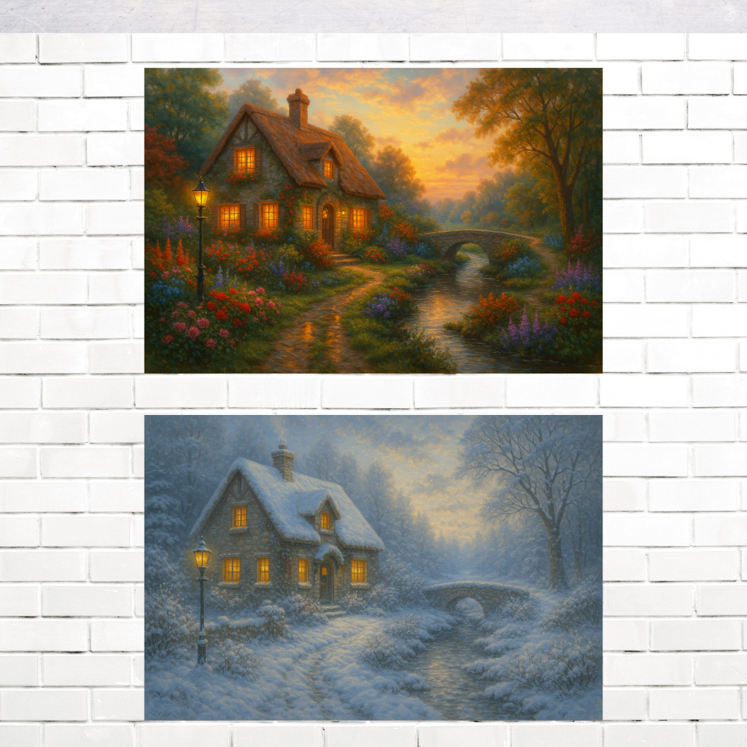 8"x 5" Thomas Kinkade Style Art Print Sticker Stickers – Group of 2