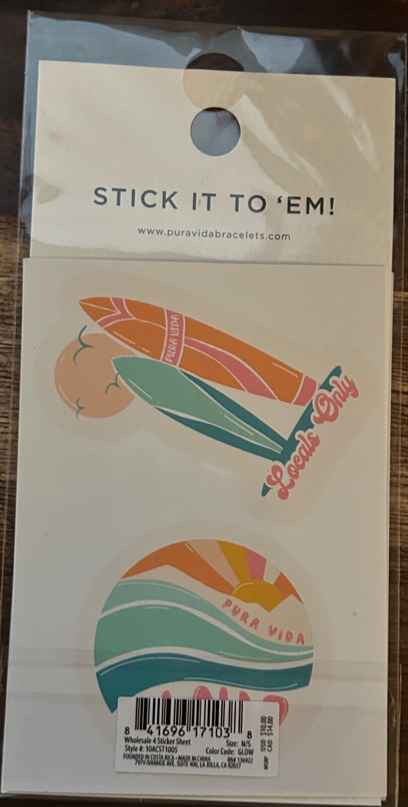 Pura Vida Stickers STICK IT TO 'EM! Glow Pack of 4 Beach Tropical Aloha NEW $10