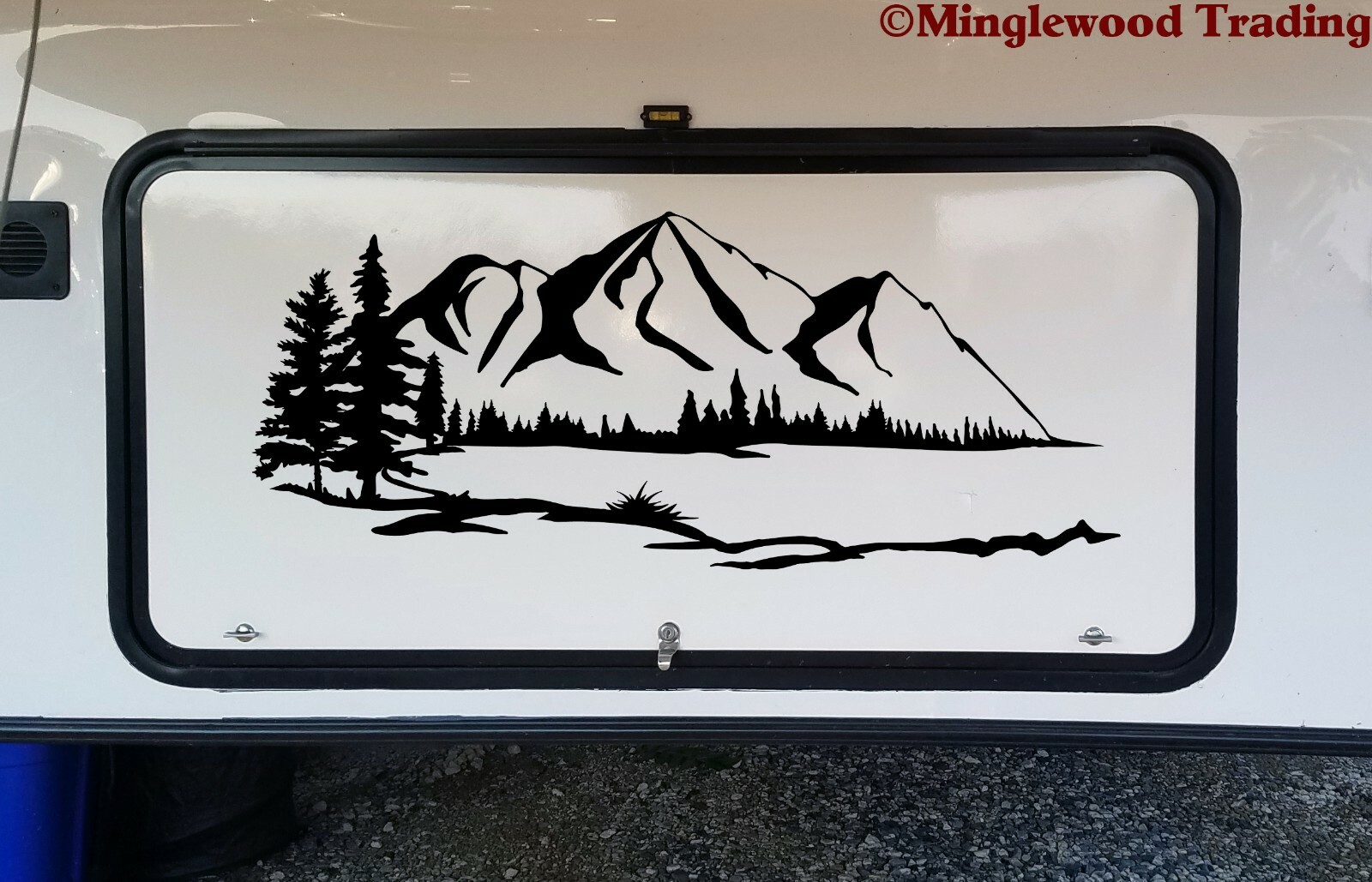 Lake Mountain Trees Scene Vinyl Sticker – Camper RV Travel Trailer Graphics