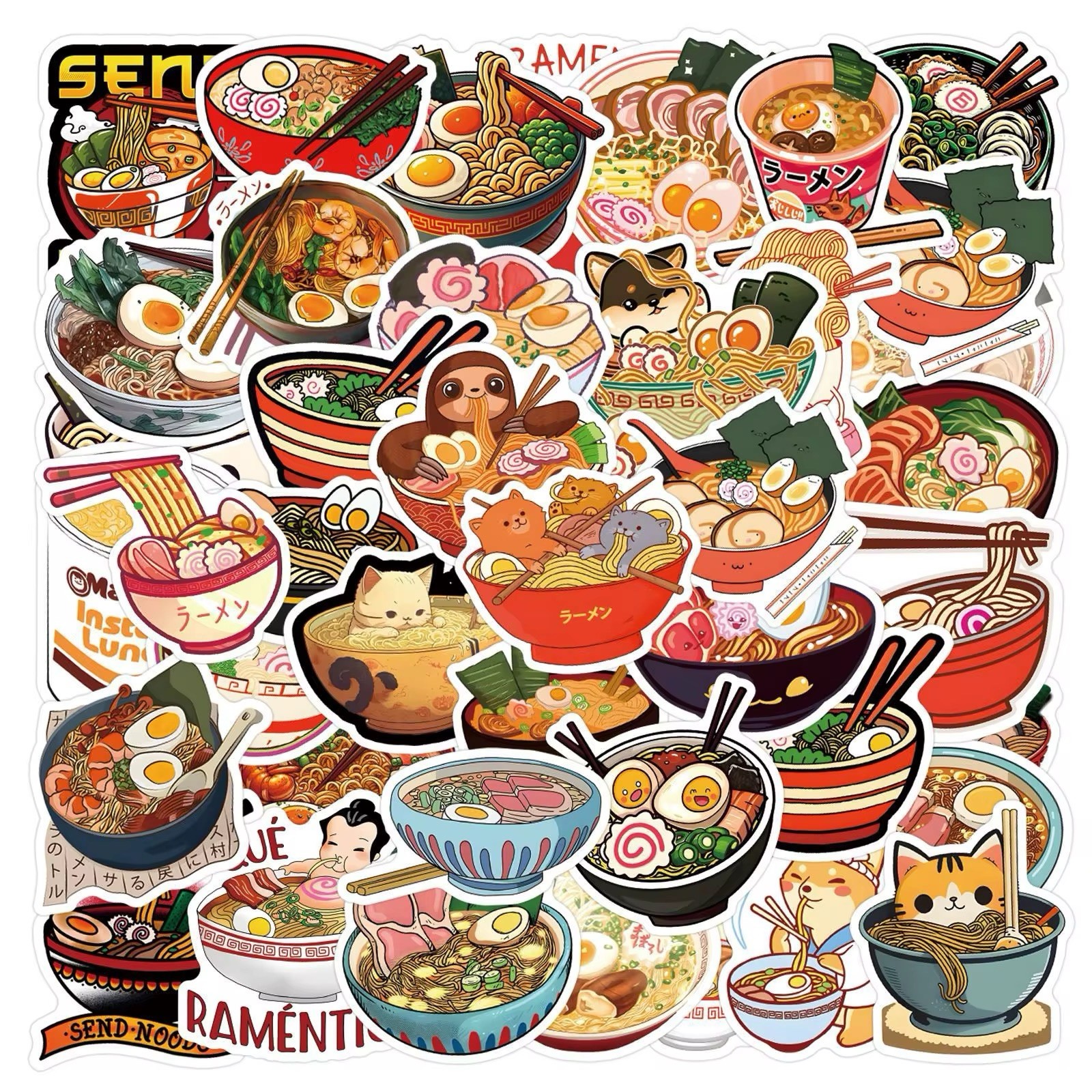 20 Random Cartoon Ramen Noodle Stickers Food Decals Laptop Hydro Free Shipping!