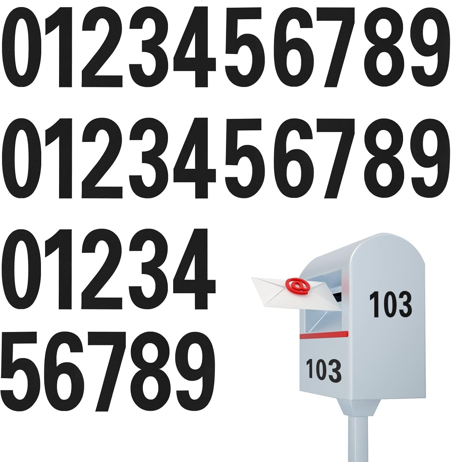 Reflective Mailbox Numbers Stickers 4 Inch Black PVC Vinyl 30 Count