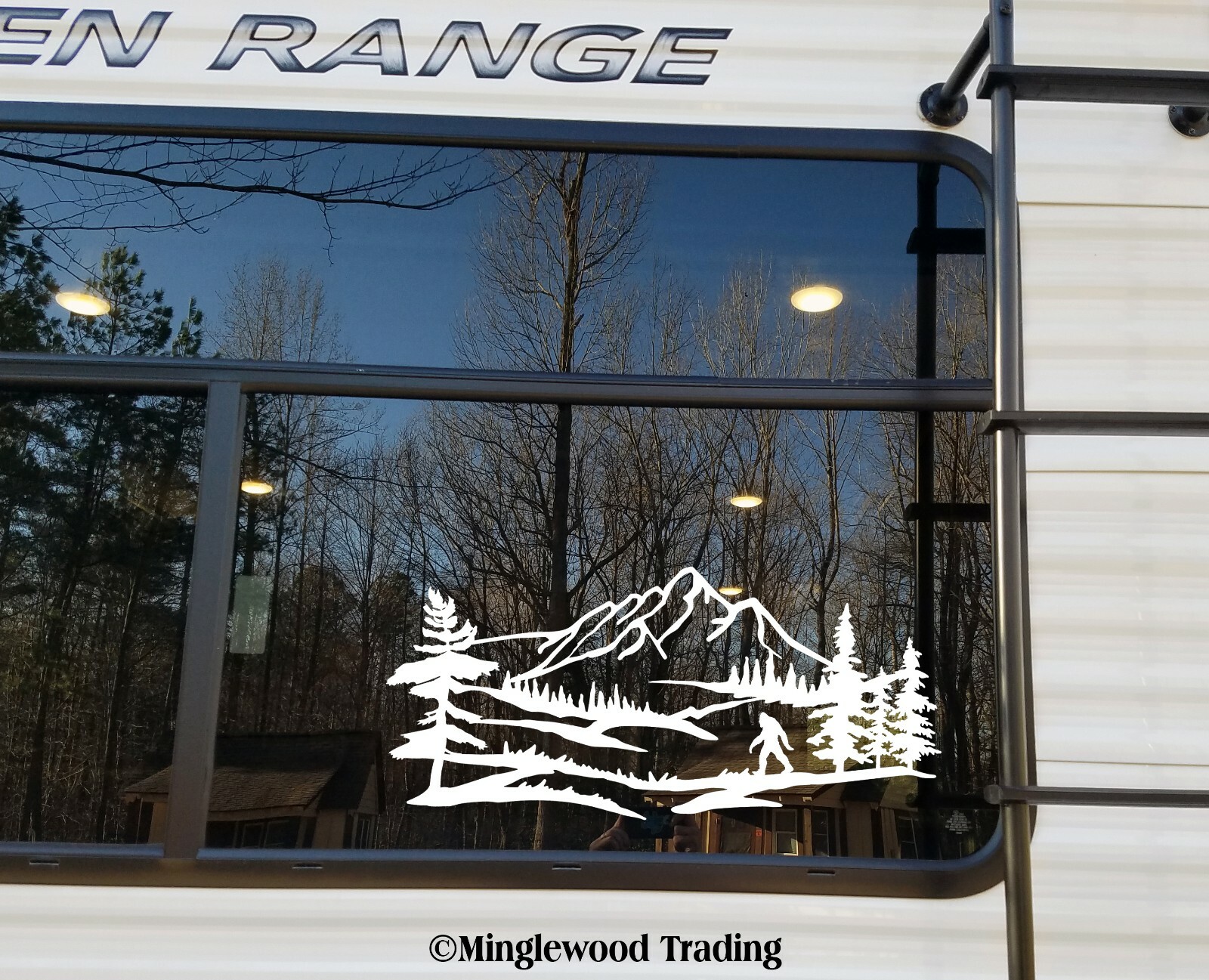 Bigfoot Mountain Scene V2 Vinyl Sticker – Camper RV Travel Trailer Graphics 4×4