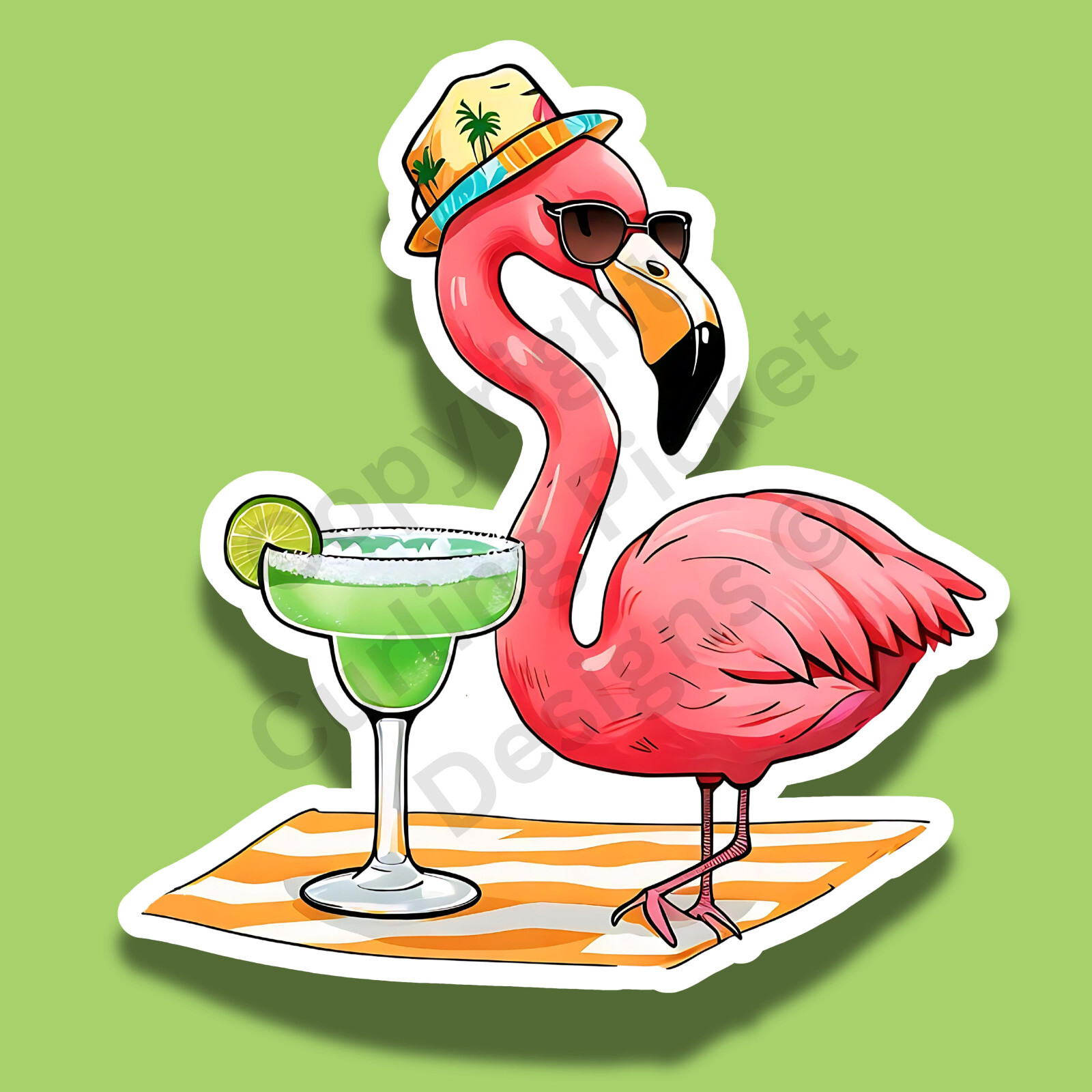 Margarita Flamingo Summer Fun Laptop Tumbler 3" Vinyl Sticker