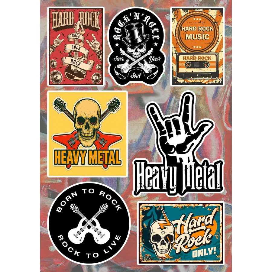 Hard Rock Heavy Metal Stickers Rock N Roll Skull Guitar Sign of the Horns Decals