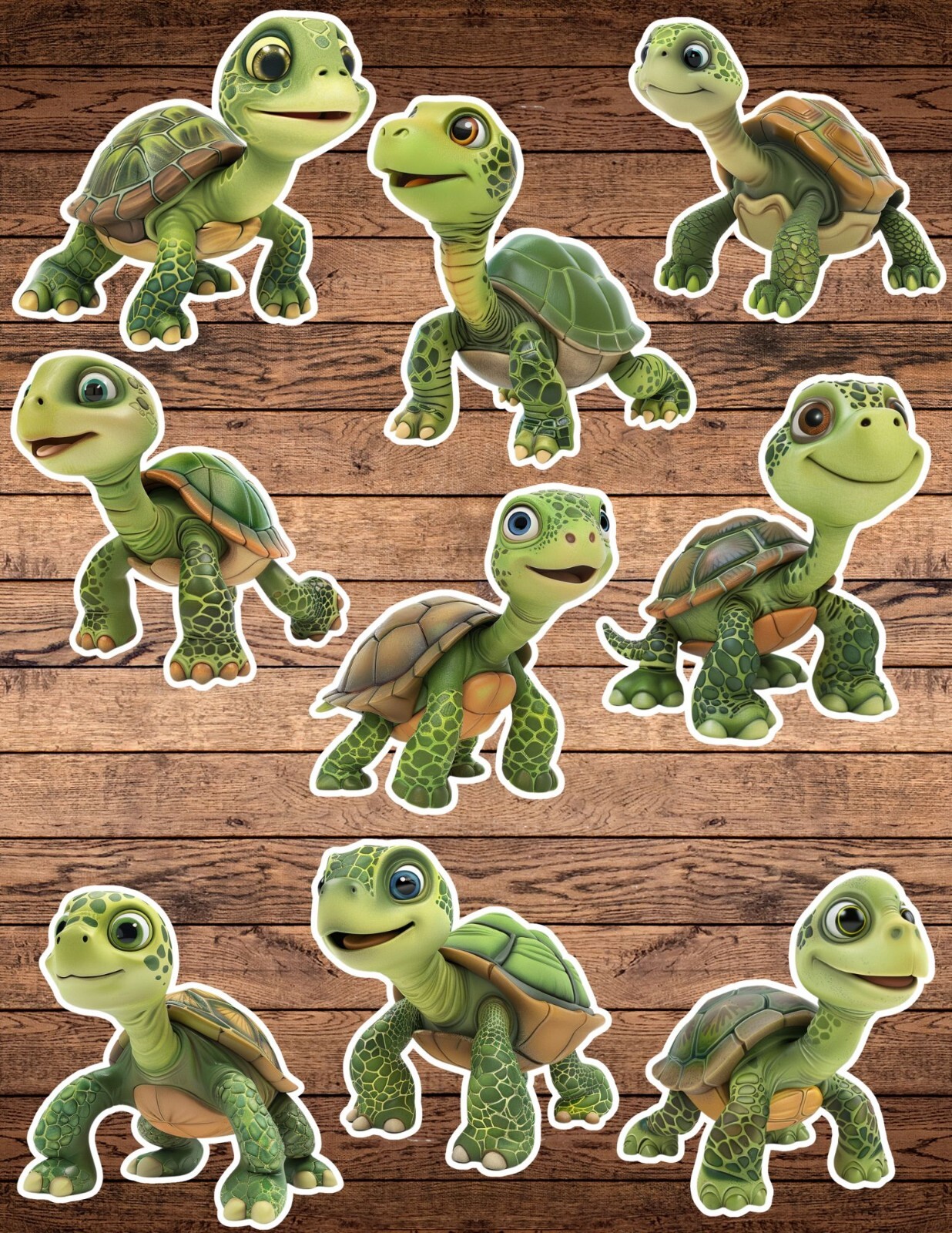 Cute Happy Turtle Die Cut Vinyl Stickers Set Notebook Laptop Waterbottle