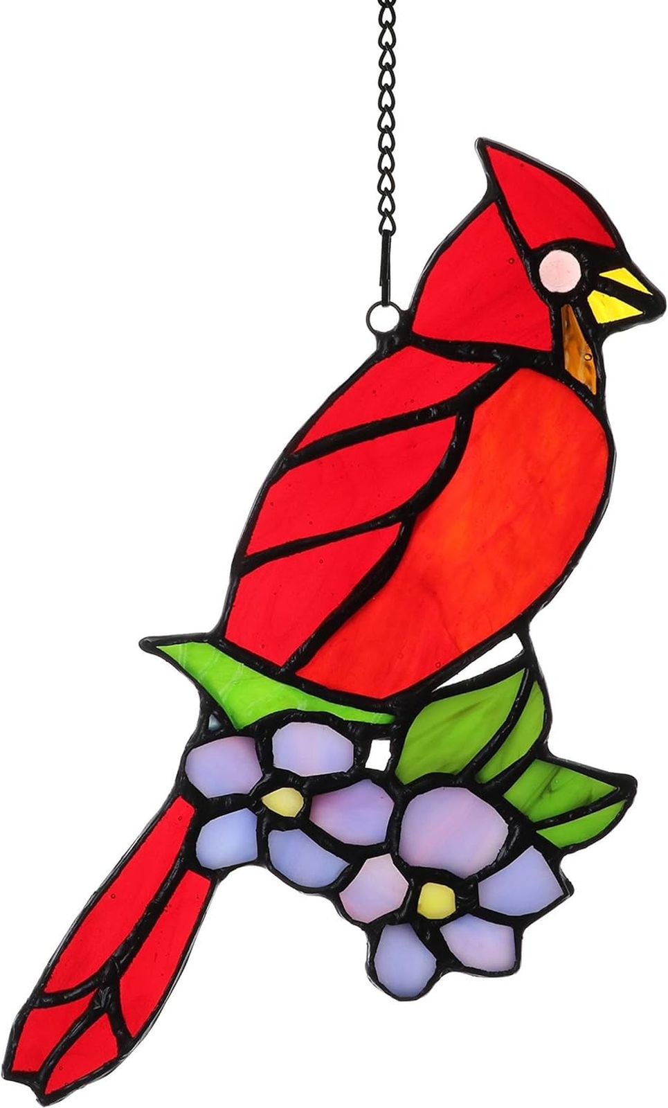 Cardinal Bird and Dogwood Stained Glass Window Panels Hangings Handcrafted Su…