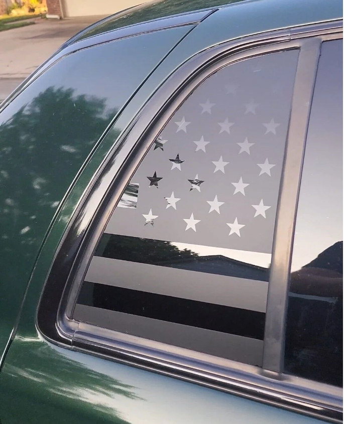 Matte Black Quarter Window American Flag Vinyl Decal for Crown Victoria MGM Pair