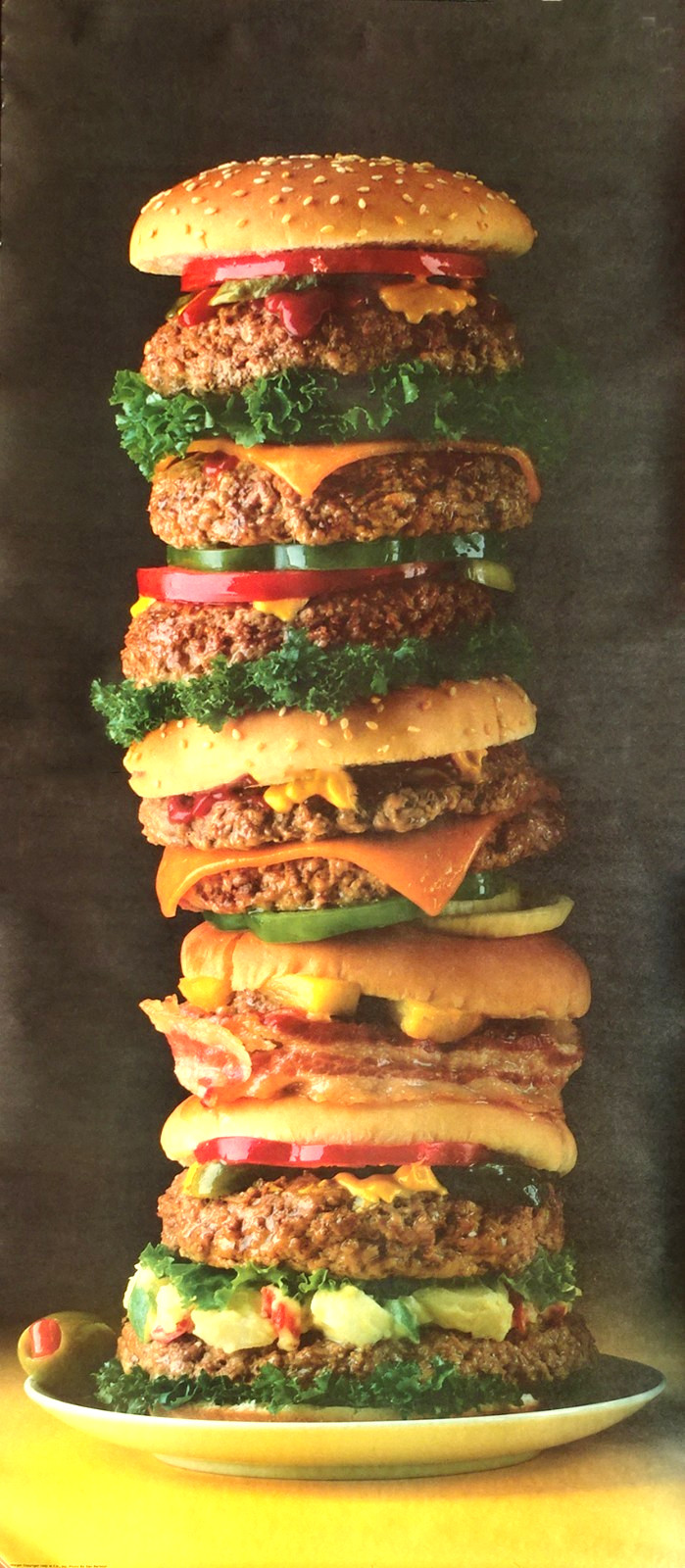 Delecious HUGE Towering Hamburger Photo Door Wall Mural Poster 82.5” X 34” nos