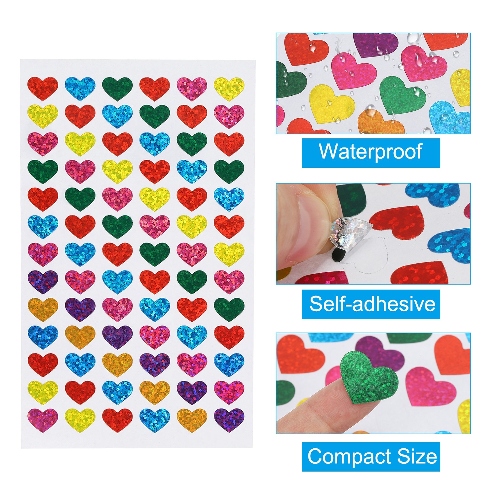Heart Stickers 0.5 Inch, 10 Sheets Self Adhesive Heart Shaped Sticker Decals