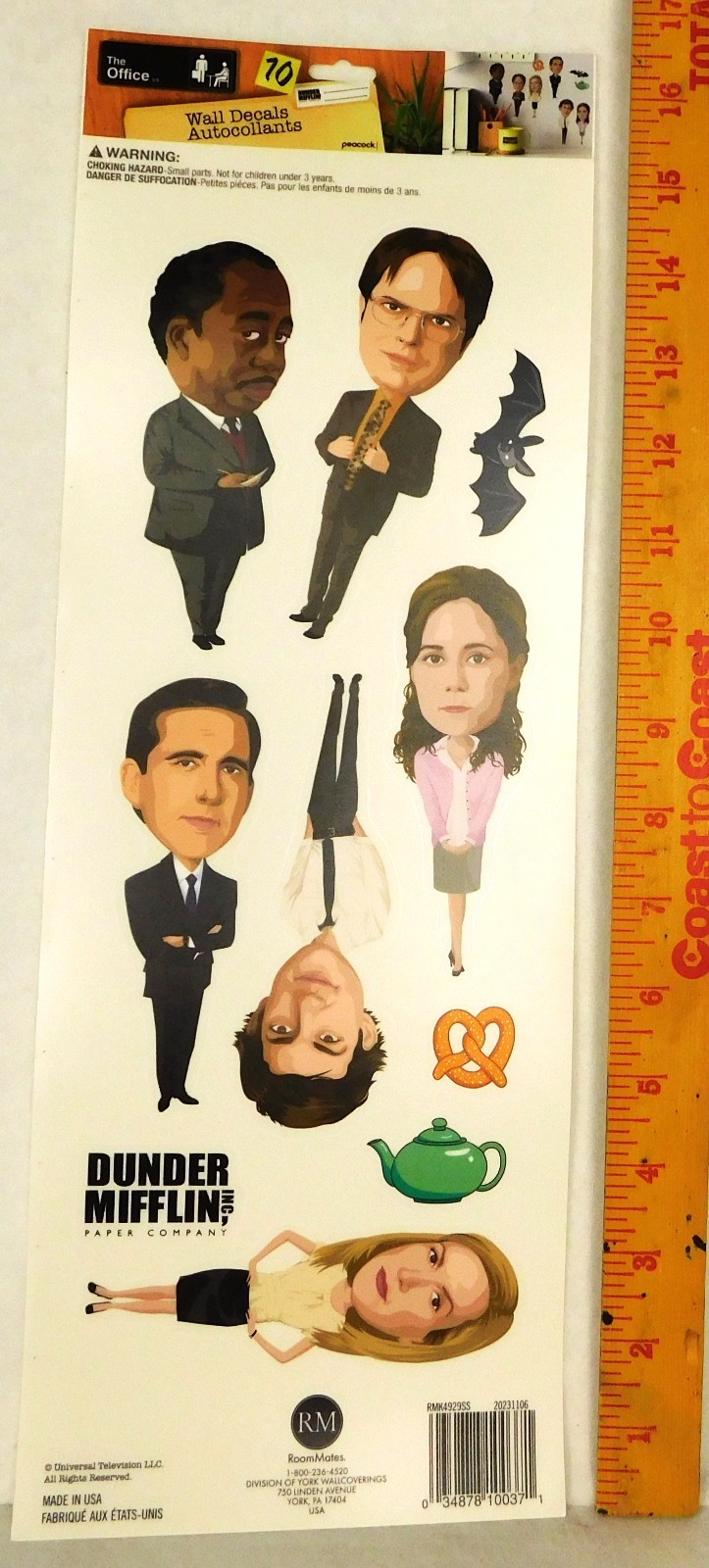 The Office Dunder Mifflin 10pc Peel, Stick, Remove Wall Decals Room Mates New
