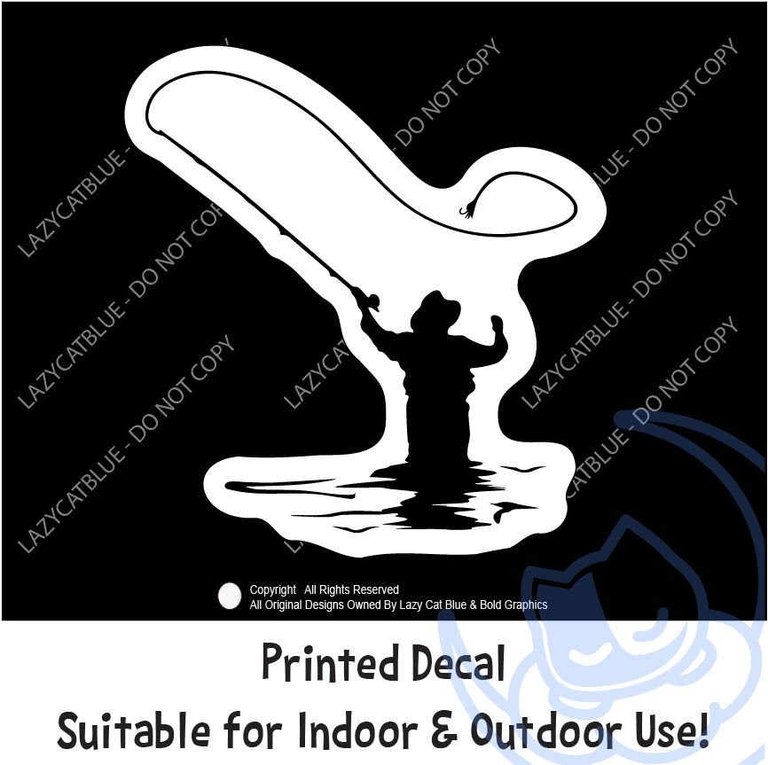 Fly Fishing Decal Sticker Fish Outdoors Fisherman Pole Vacation Travel Life Man