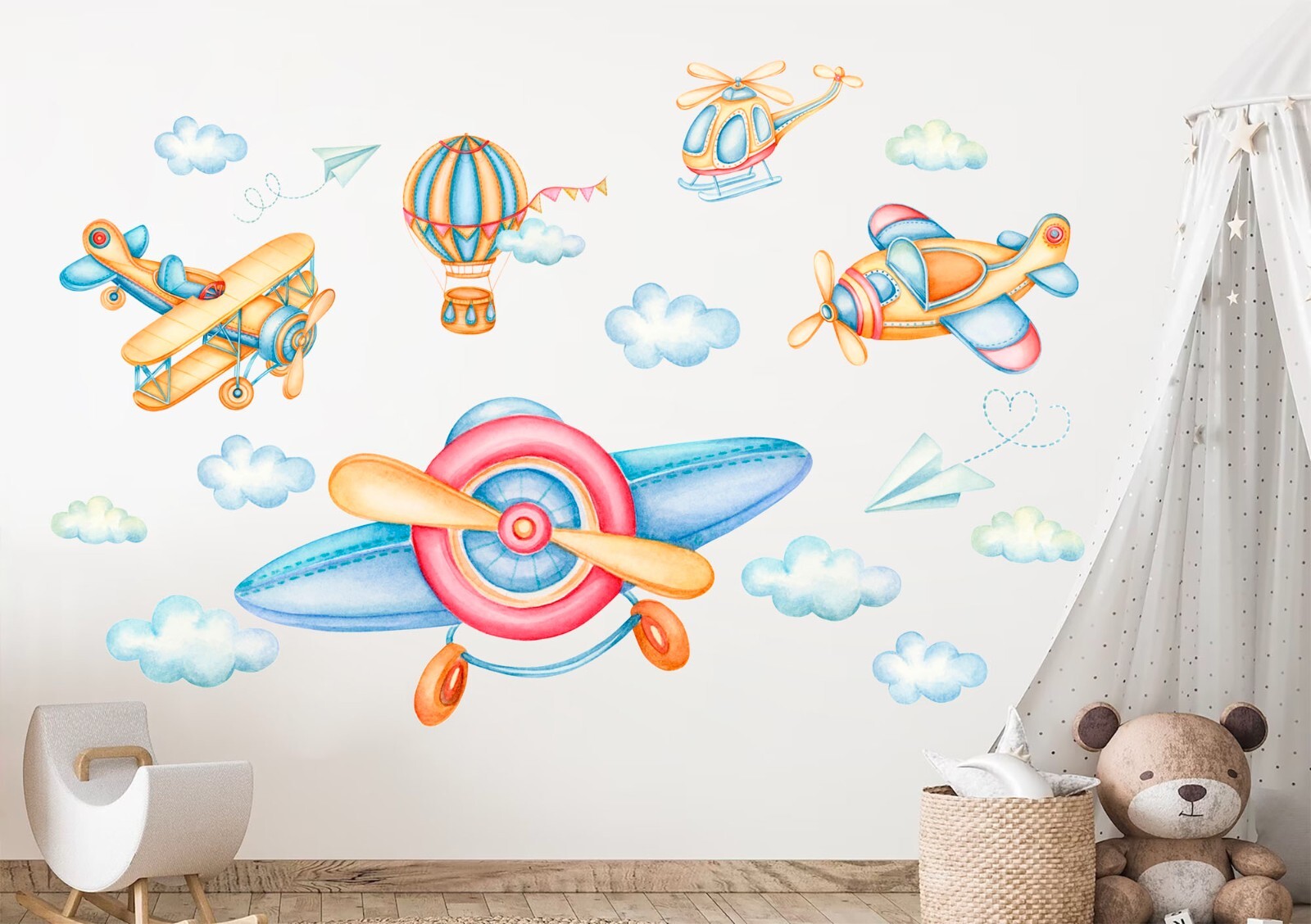 Sky World Airplane Helicopter Cloud Boys bedroom Wall Decal Sticker Decor