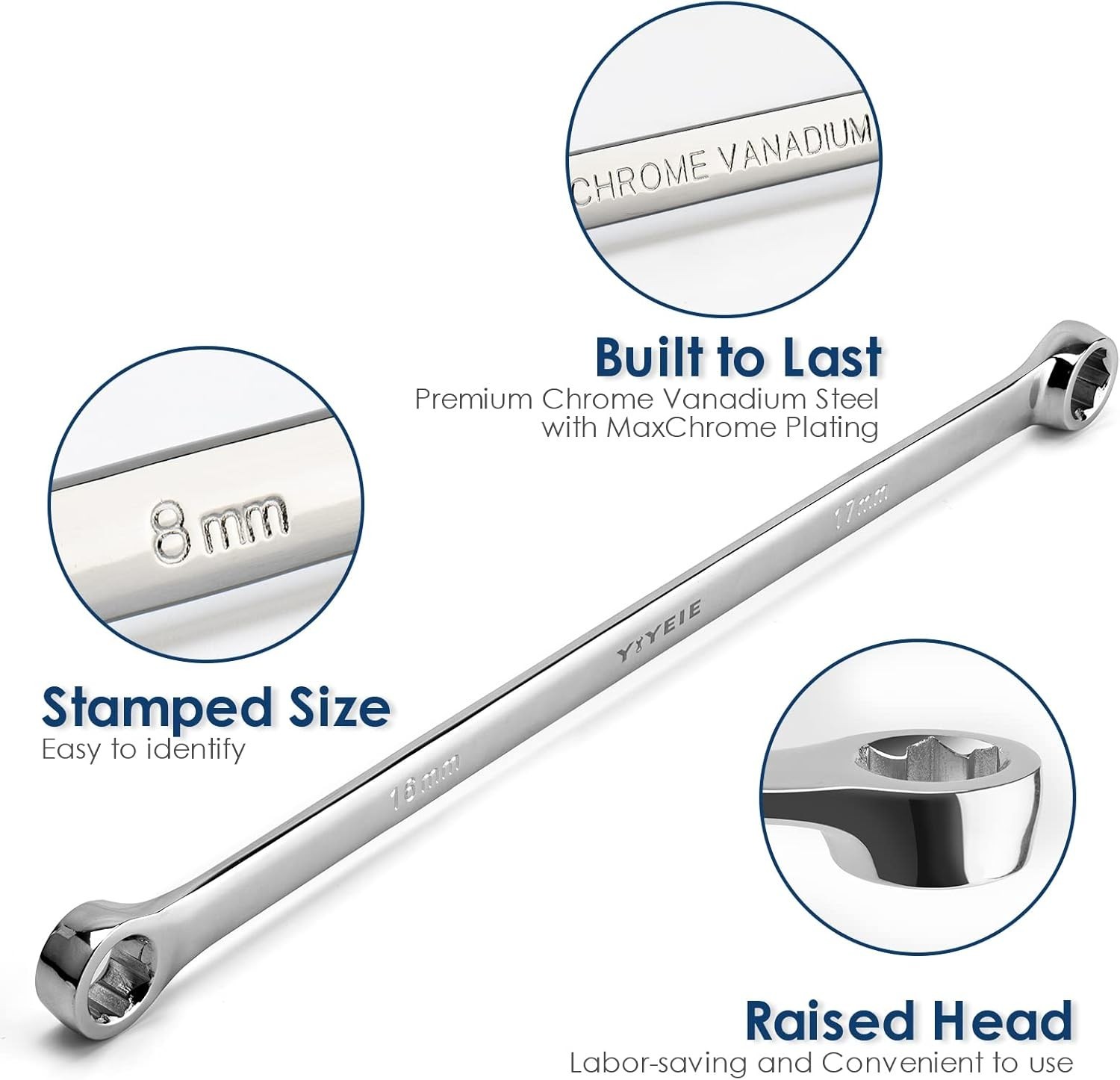 5-Piece Extra Long Box End Wrench Set, Metric 8Mm-19Mm, 6 Point Extended Bolt Ex