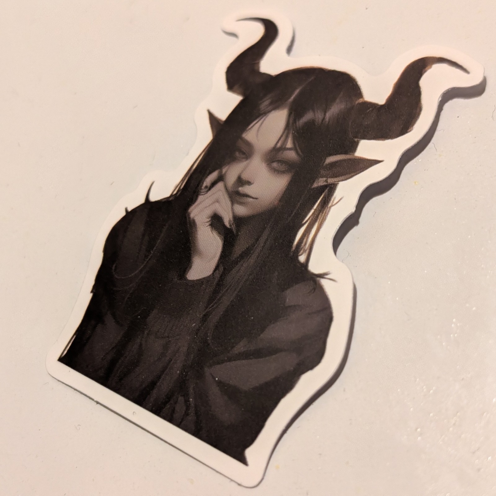Haunted Active Spirit Demon Girl With Horns Death Shy Black Sticker 1 Pc