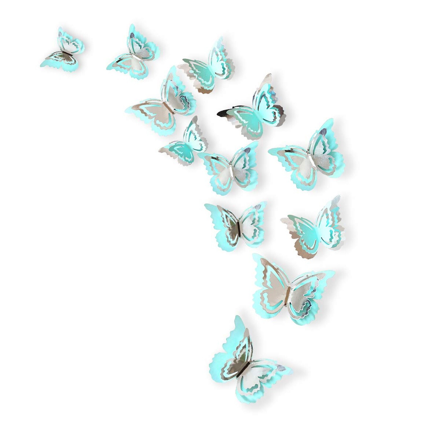 pinkblume Silver Blue Teal Butterfly Decorations Stickers 3D Butterfies Wall …