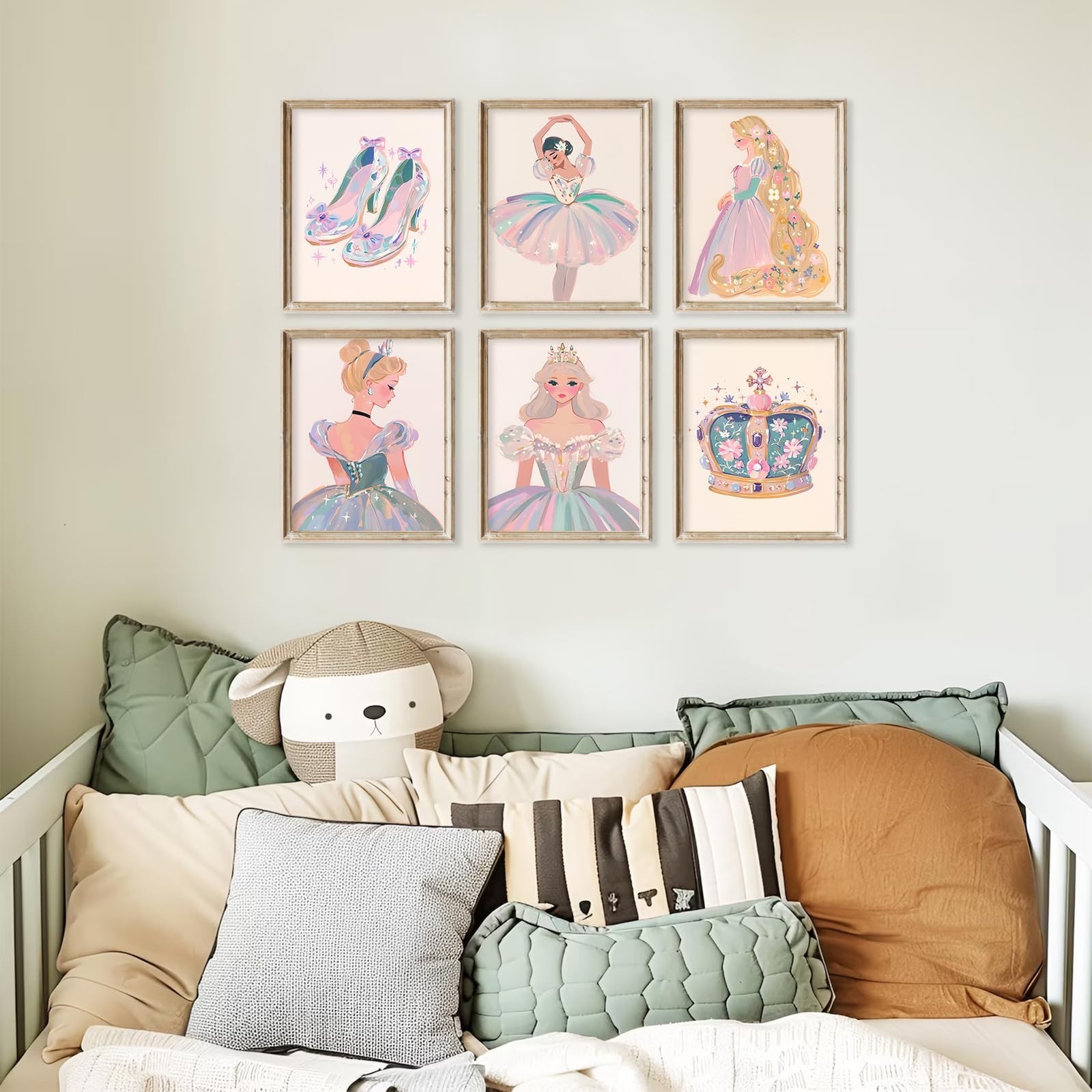 Aroutde 6Pcs Cartoon Nursery Room Wall Decor, Pink Girly Canvas Posters Prepp…