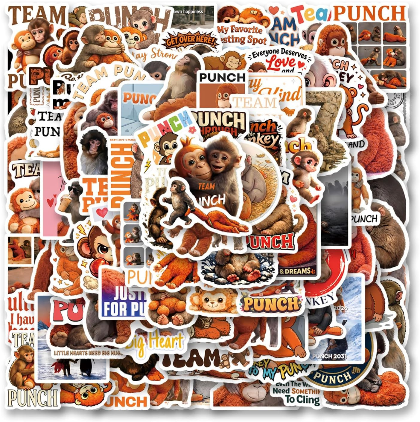 120 Pcs Monkey Punch Stickers Cute Cartoon Waterproof Vinyl Decals