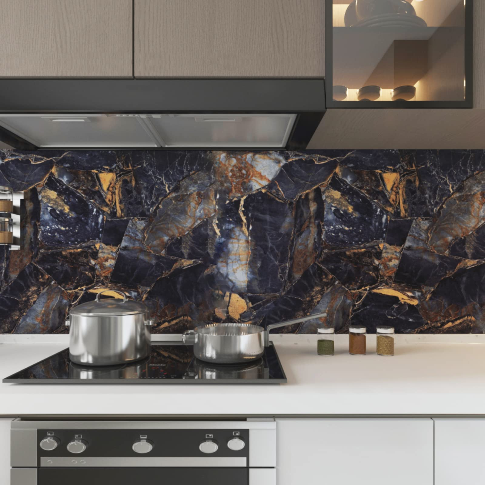 31.5"x 157" Peel and Stick Black Marble Wallpaper Dark Blue Granite Paper Sel…