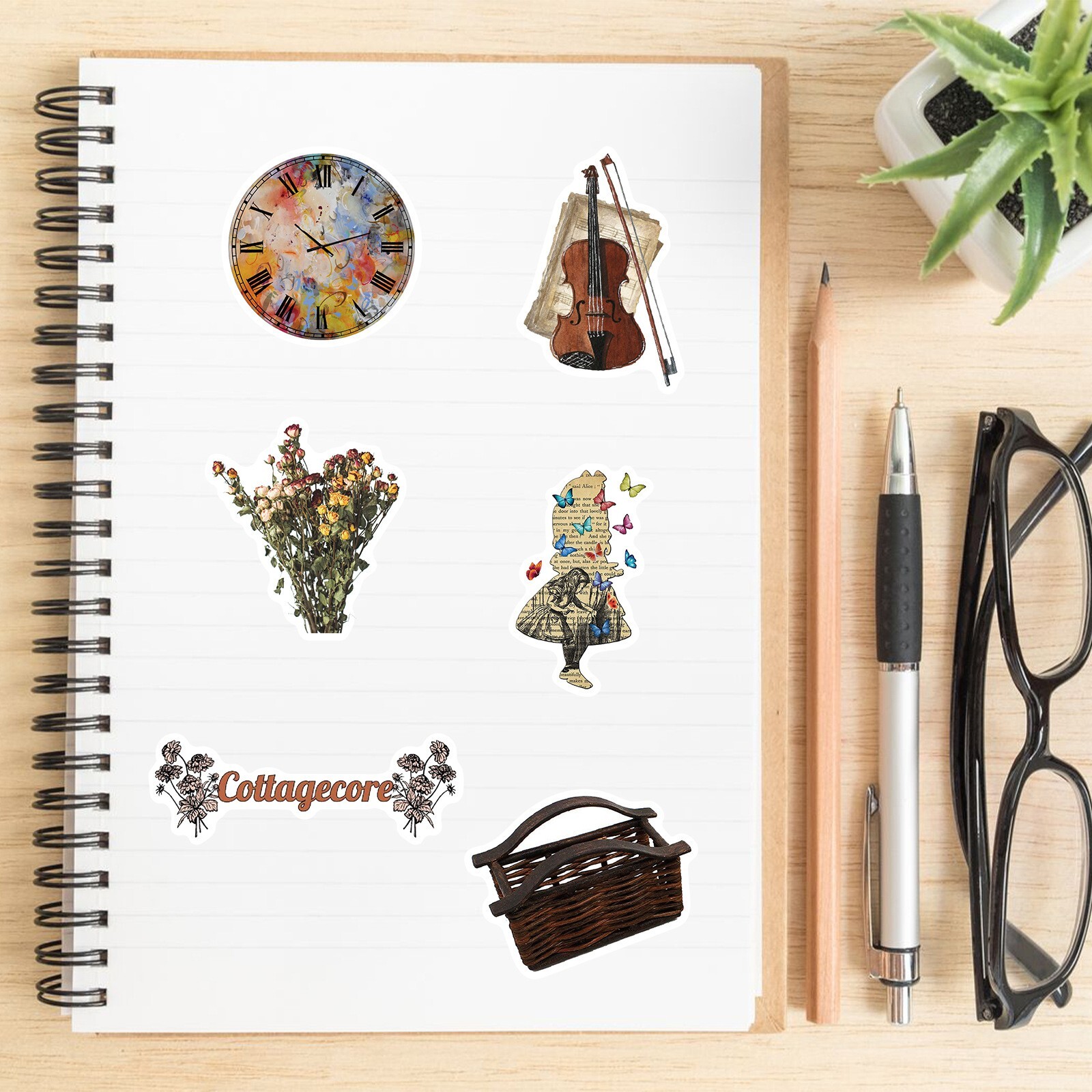 200pcs RETRO COTTAGECORE MAGIC Stickers, Stamps Books Flowers Rainbow,214