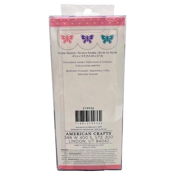 American Crafts Butterfly Vinyl 4.5" x 12' Wall Decal Border