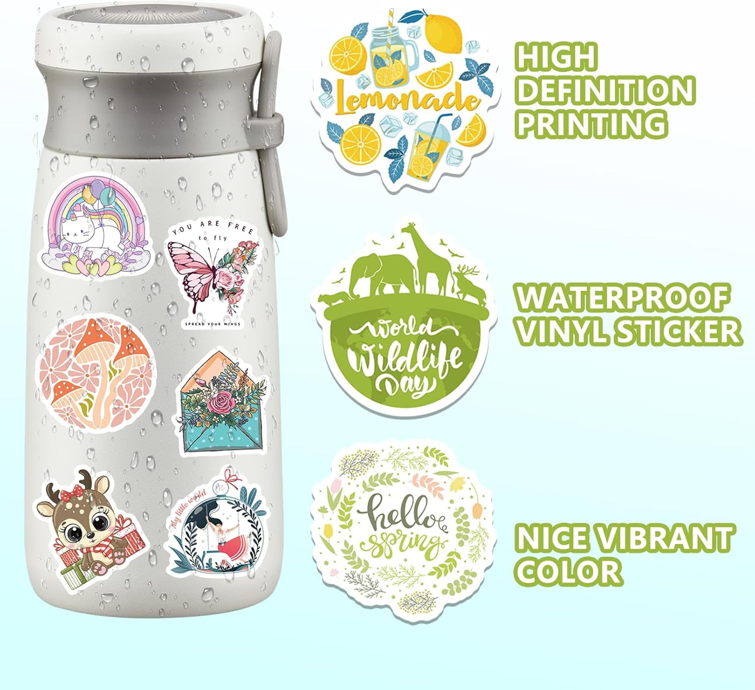 Christmas 100 PCS Water Bottle Stickers for Kids,Waterproof Vinyl Net T Stickers