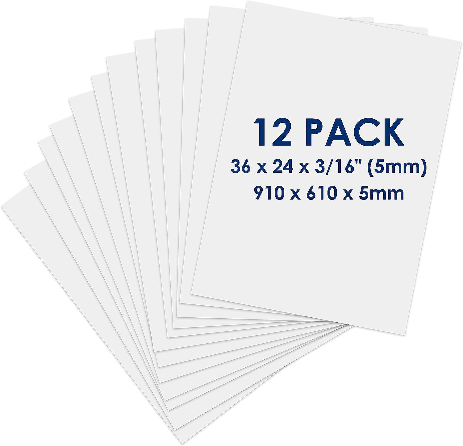 Foam Board 24 x 36 x 3/16" (5mm) – 12 Pack – White Poster 24×36 in