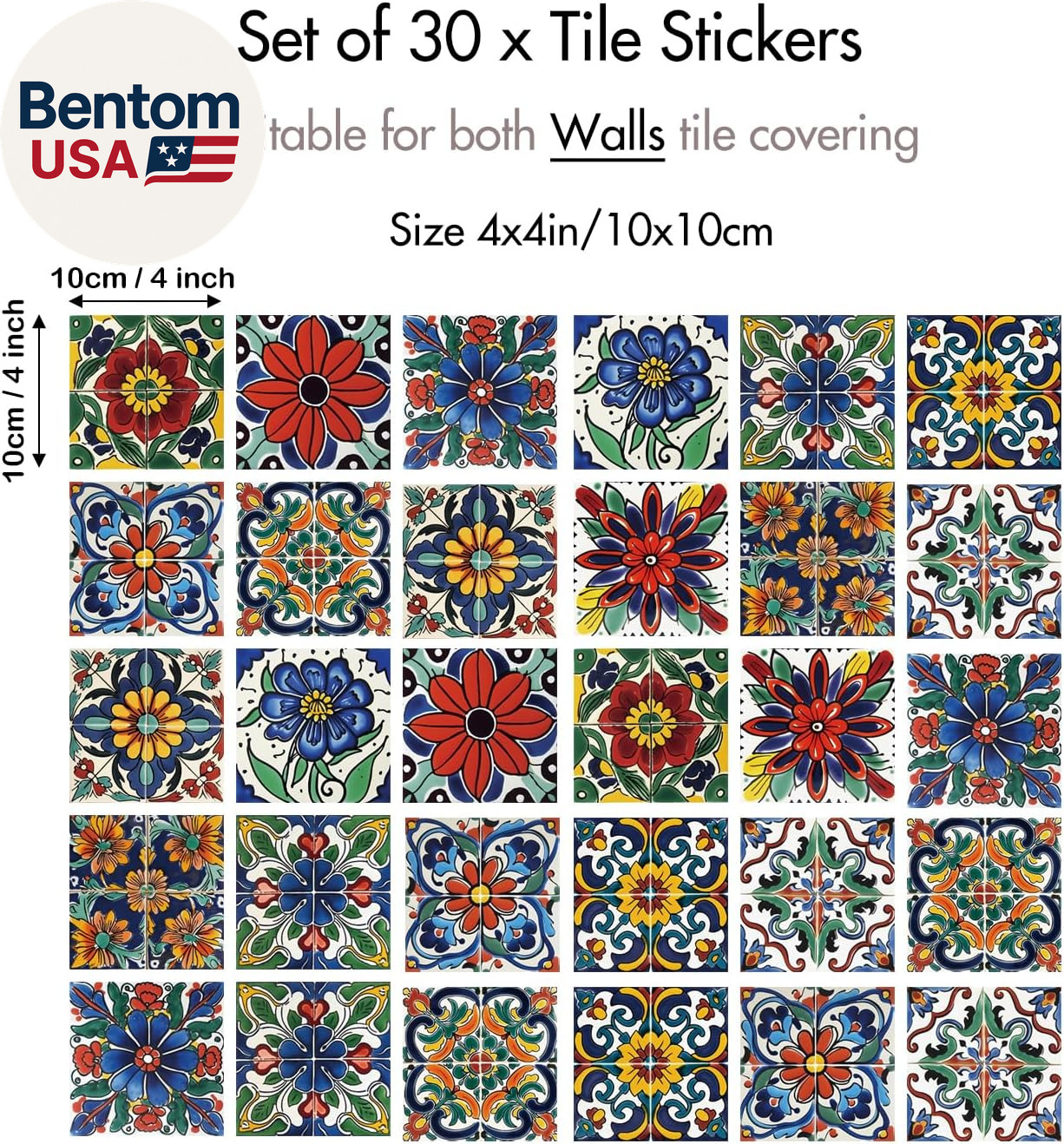 30 Pcs Mediterranean Style Peel and Stick Wall Tile Decals – Waterproof Vinyl St