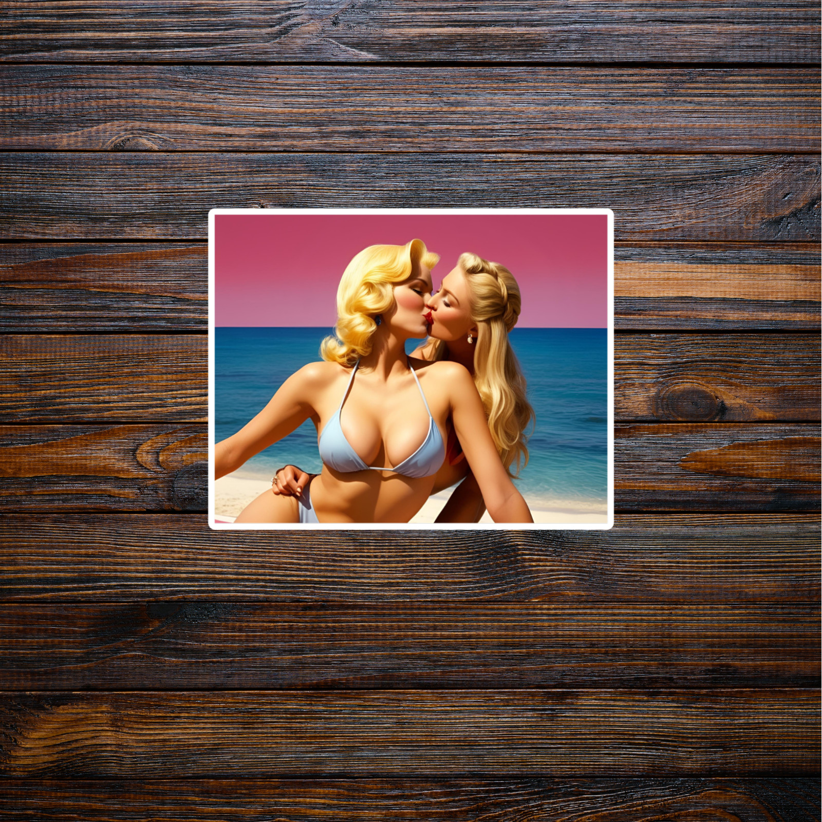 Pinup girl sticker vinyl decal woman blonde bombshell cleavage seductive lesbian
