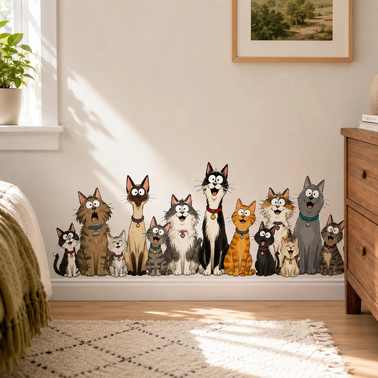 Funny Cat Group Wall Vinyl Decal | Cartoon Kittens Lineup Sticker