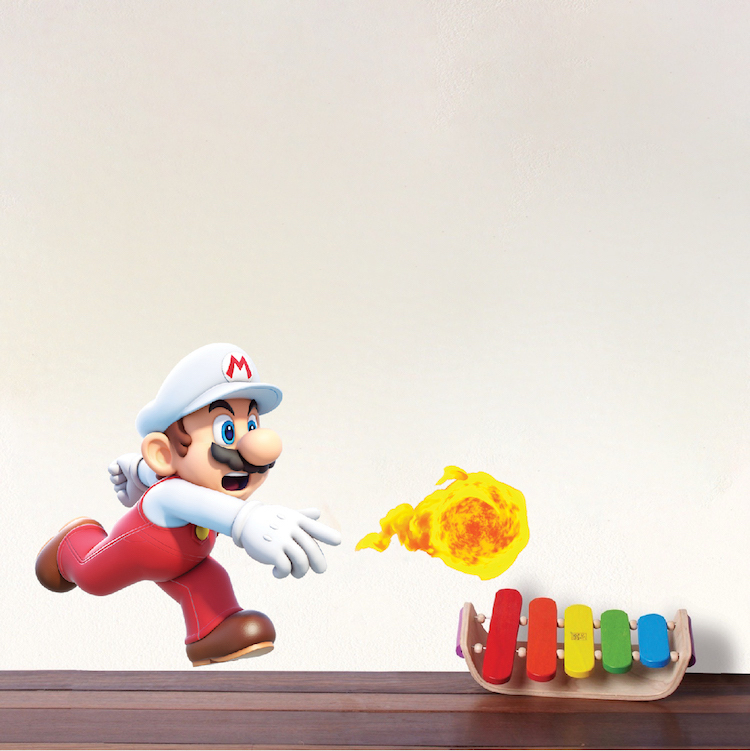 Super Mario Flame Wall Decals Nintendo Wallpaper Stickers Mario Game Room, e15