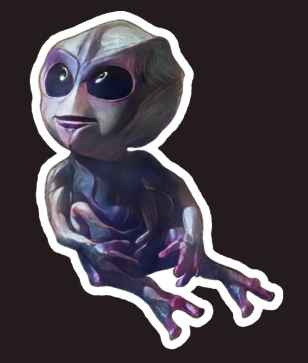 Resident Alien Baby Bridget, water resistant die cut sticker, free shipping