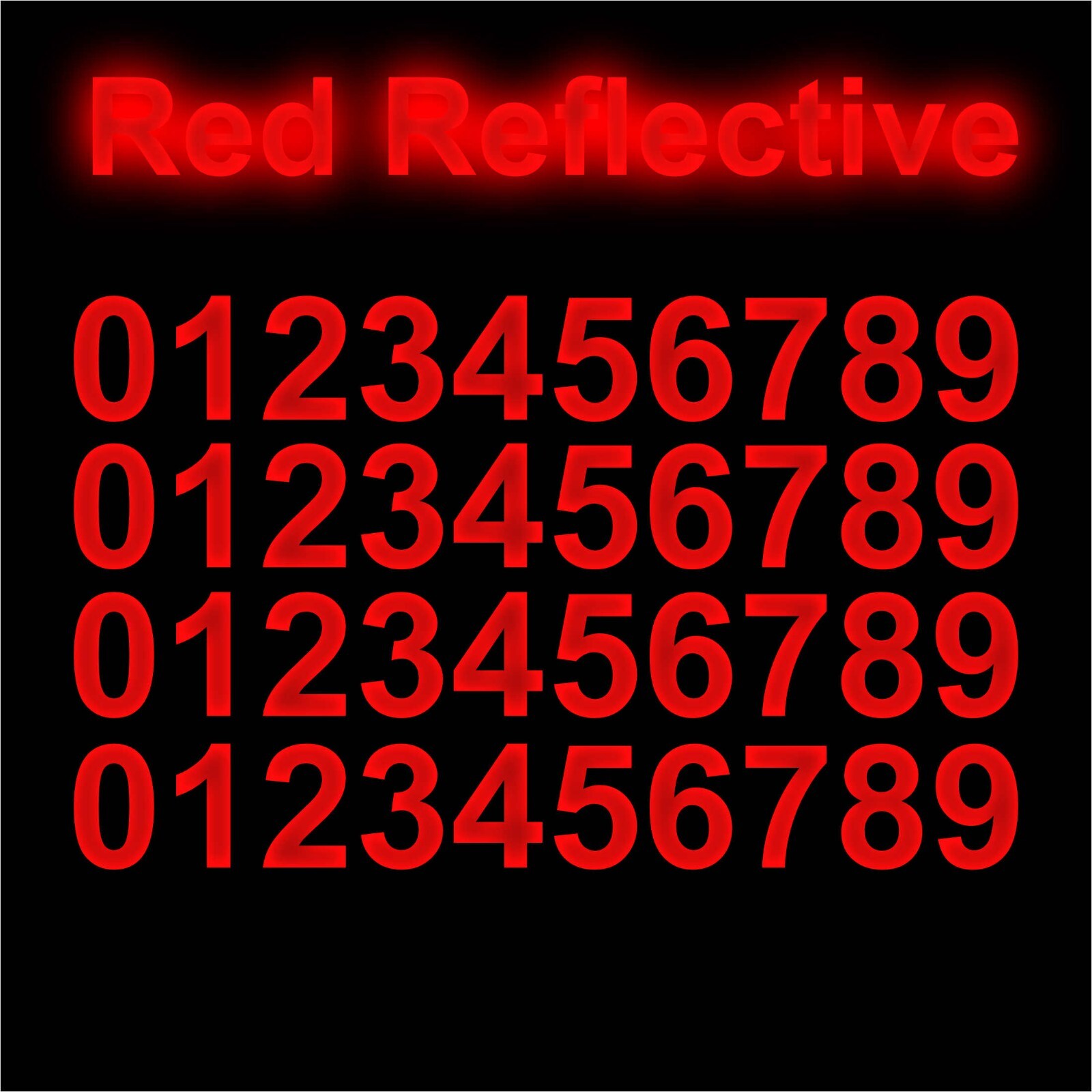 0-9 Numbers – Set of 40 Vinyl Sticker Decals Select Size – RED REFLECTIVE