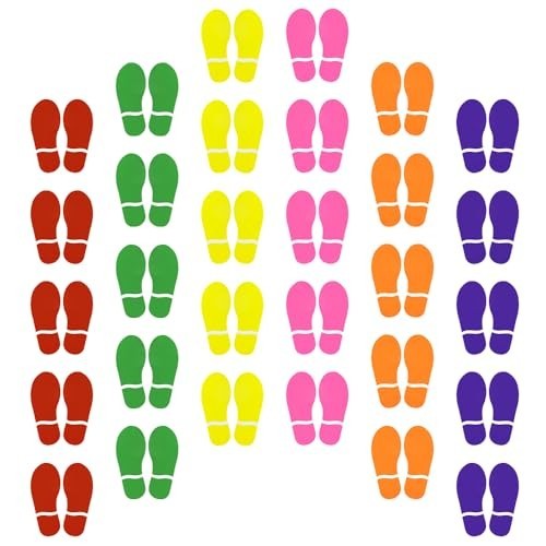 30 Pairs Colorful Footprint Stickers – 7" Decals for Floor, Wall, Stairs, Party