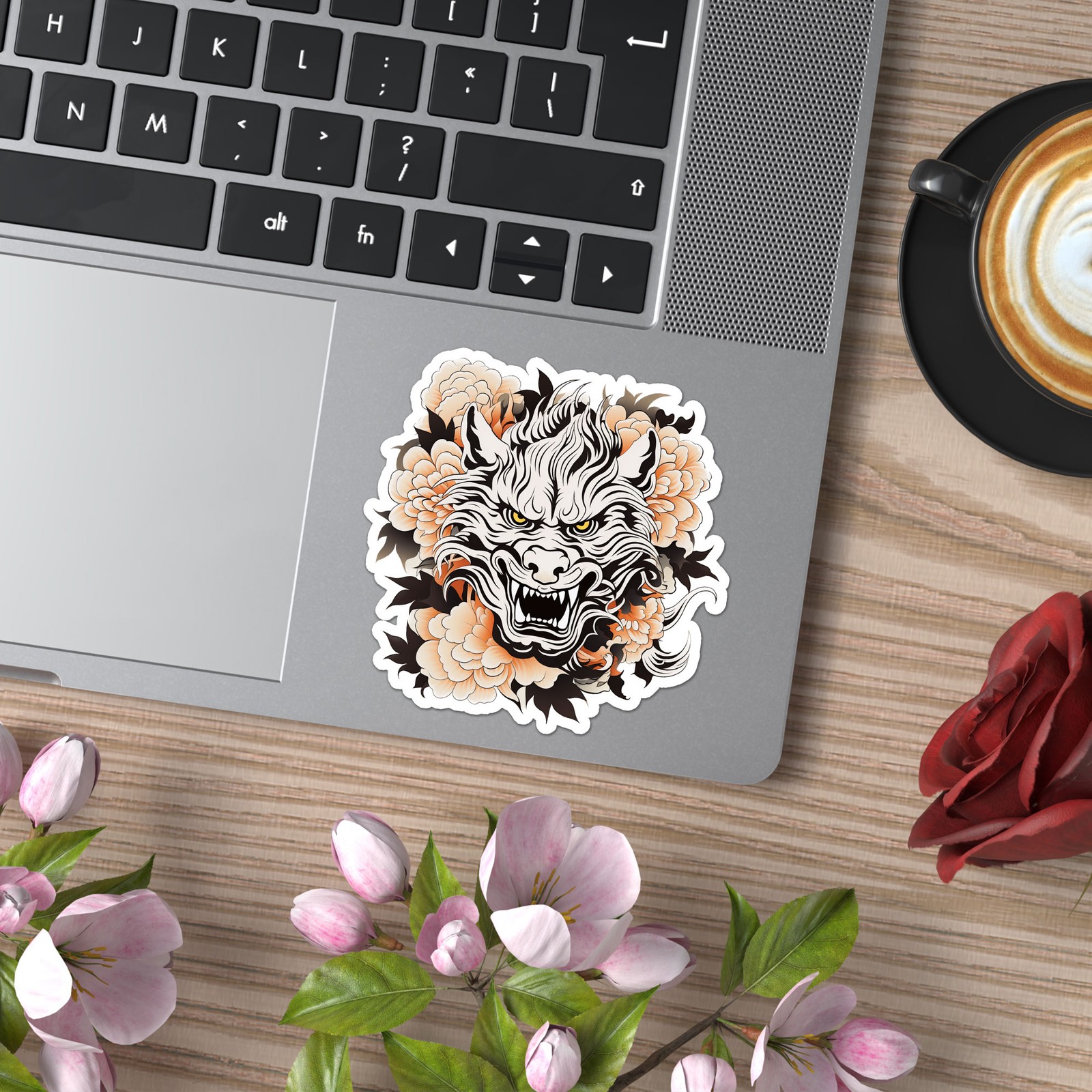 Oriental Dragon Flowers – Vinyl Decal Sticker – Car Window Laptop – ebn12582