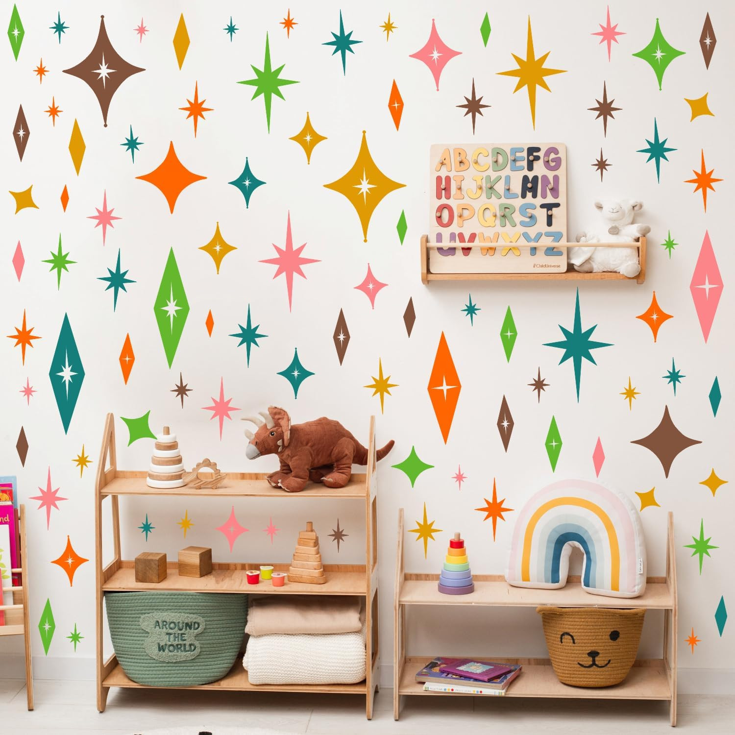 Colorful Stars Wall Stickers, Mid Century Modern Vintage Atomic Star Vinyl Wall
